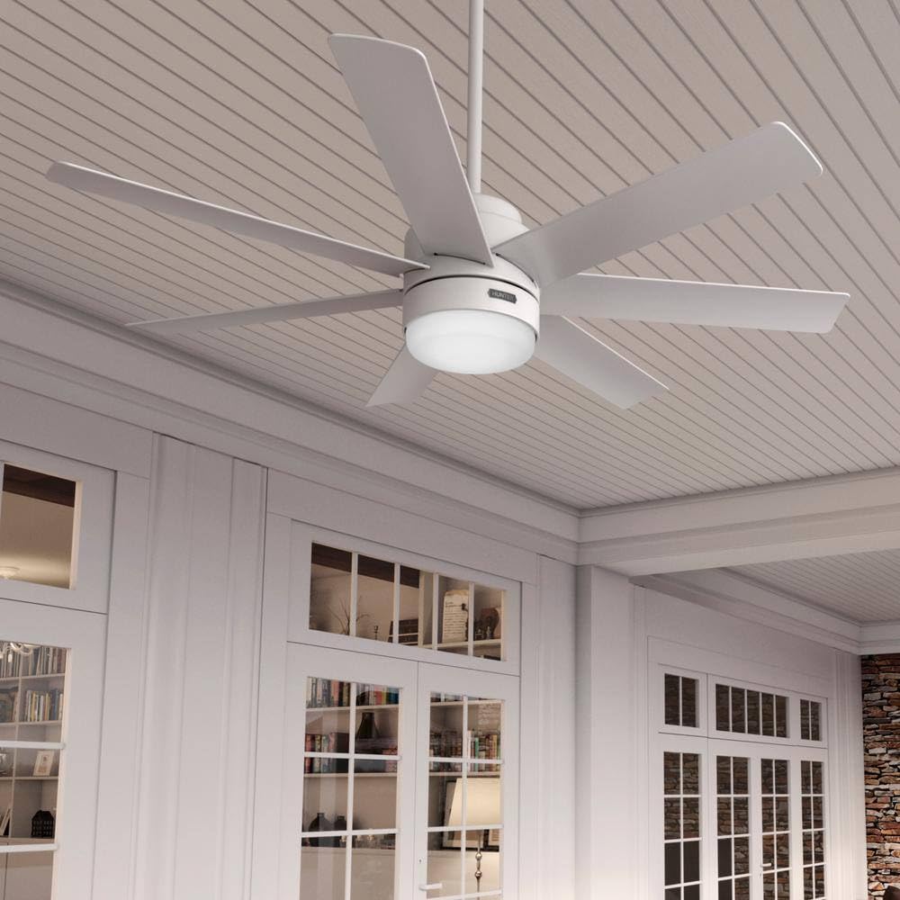 Hunter Fan 52 inch Indoor/Outdoor Fresh White Ceiling Fan with Light and Remote Control for Bedroom, Living Room, Dining Room, Kitchen, Office, Patio