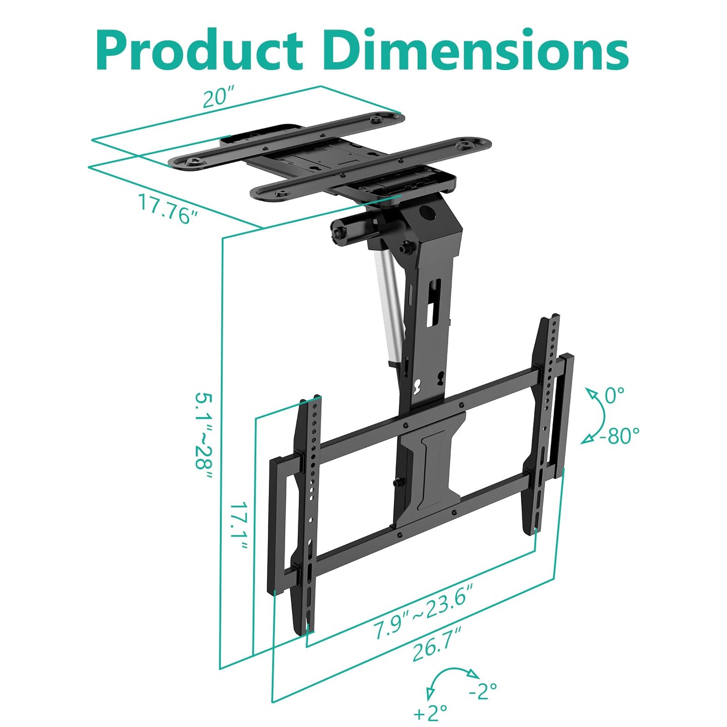 WALI Motorized Ceiling TV Mount for 37 to 75 inch Screens, Flip Down Motorized TV Mount with Remote, Flat and Curved TVs Up to 99 Lbs, Pitched Roof