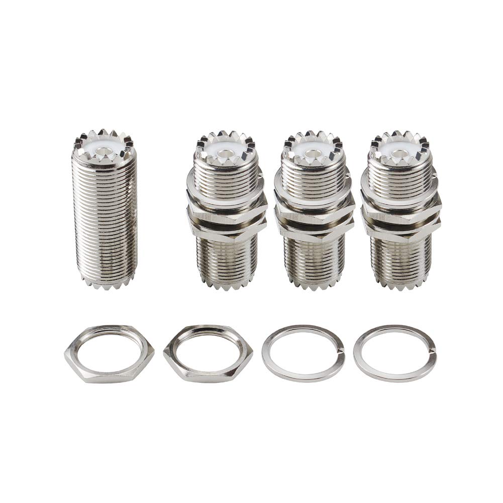 eifagur, 4pcs PL-259 Bulkhead Connector UHF Female to UHF Female Adapter SO-239 Nut Bulkhead Panel Mount CB Radio Adapter Connector