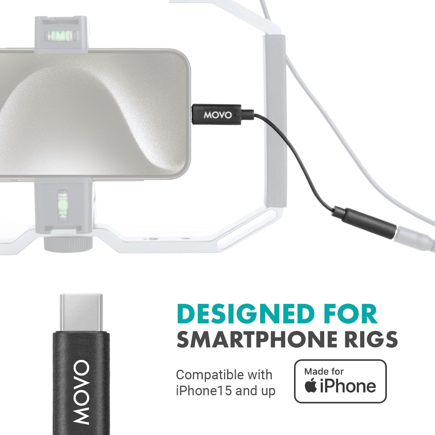 Movo Female 3.5mm TRRS Microphone Adapter Cable to USB-C Connector Dongle Compatible with Apple iPhone 15/16/17 and up, iPad Smartphones and Tablets