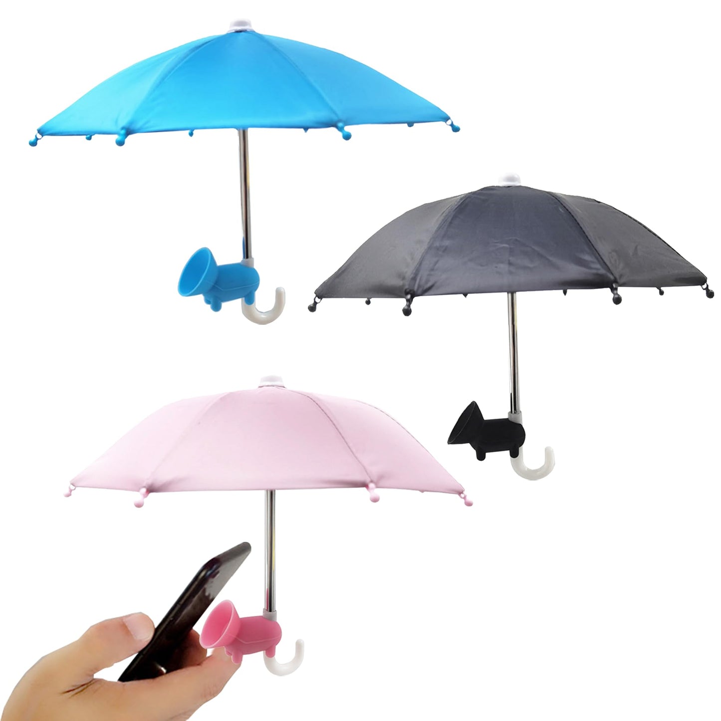 Wzttdm 3 Pcs Phone Umbrella Cell, Phone Umbrella for Sun Shad with Suction Cup Stand, Outdoor Sun Phone Umbrella Mobile Holder for Phone