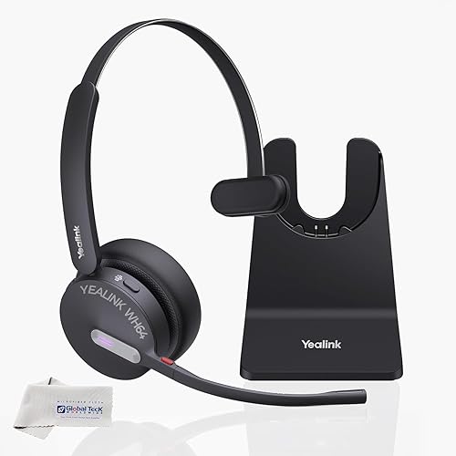 Yealink WH64 Hybrid Wireless Headphones DECT & Bluetooth Mono MS with Charging Stand, Teams Certified, For PC, Laptop & Mobile, USB-C Dongle, 150m…