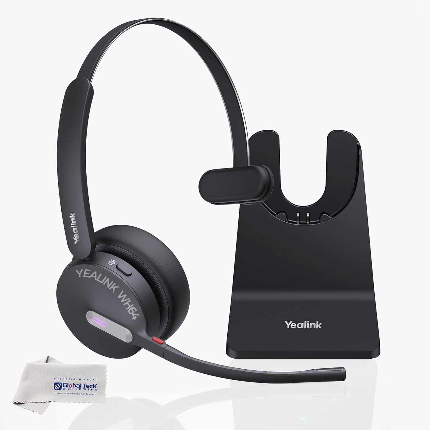 Yealink WH64 Hybrid Wireless Headphones DECT & Bluetooth Mono MS with Charging Stand, Teams Certified, For PC, Laptop & Mobile, USB-C Dongle, 150m…