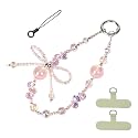 NUANJUYU Handmade Sparkling Crystal Bead Phone Wrist Strap,Beaded Bow - Anti-Drop Strap & 2 Tabs - Women Gift ?Crystal Pink?