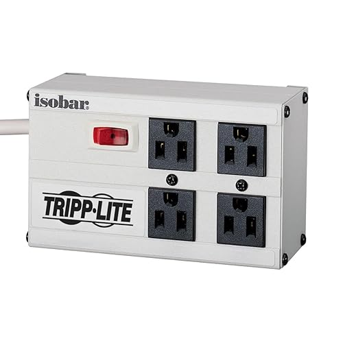 Tripp Lite IBAR4-6D Premium Isobar 4-Outlet Surge Protector Power Strip, 6ft. Cord, Right Angle Plug, 3330 Joules, Metal Housing, Lifetime