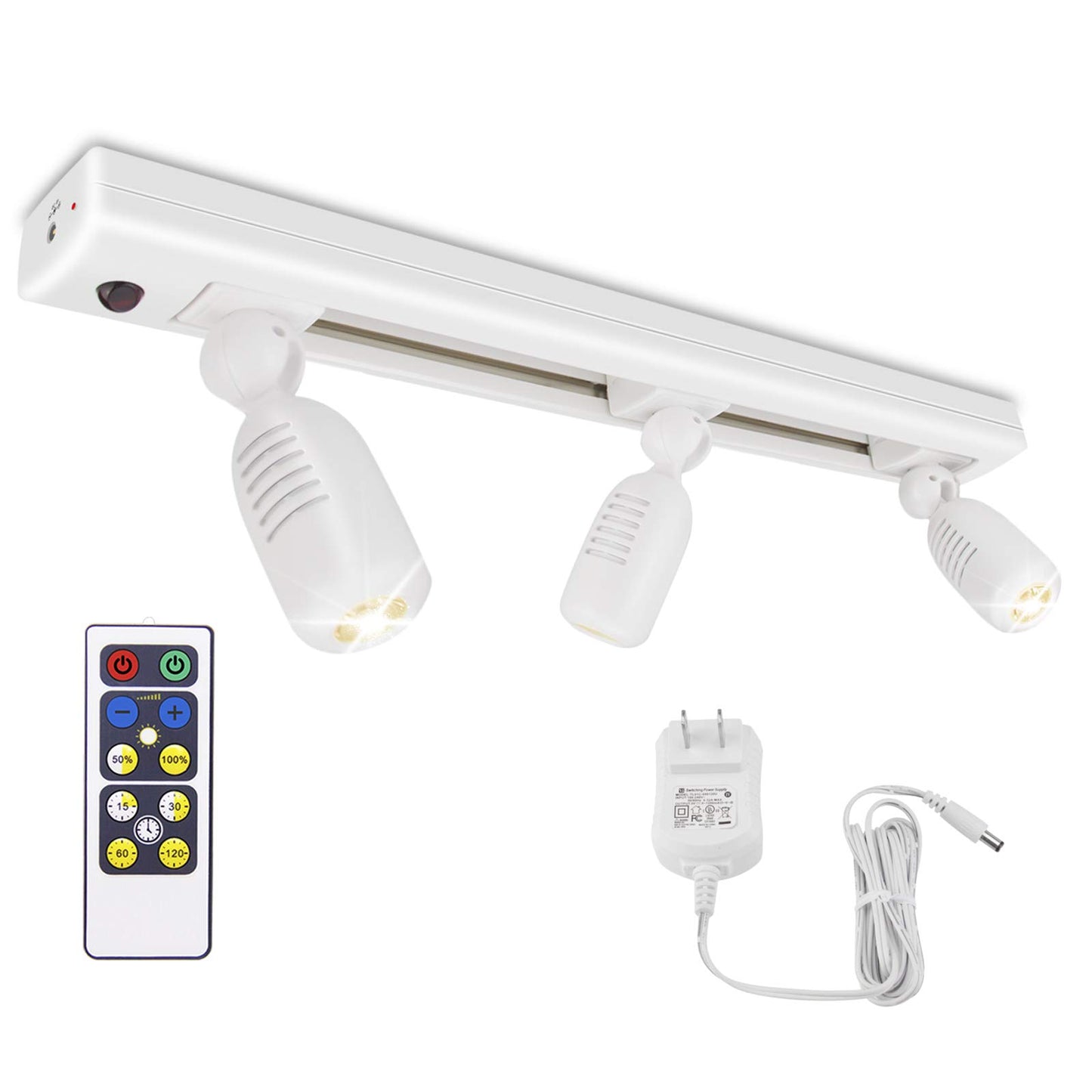 HONWELL Track Lighting LED Spotlights with 3 Rotatable Lights Heads, Under Cabinet Counter Lighting Plug in Accent Lights Remote Controlled Ceiling