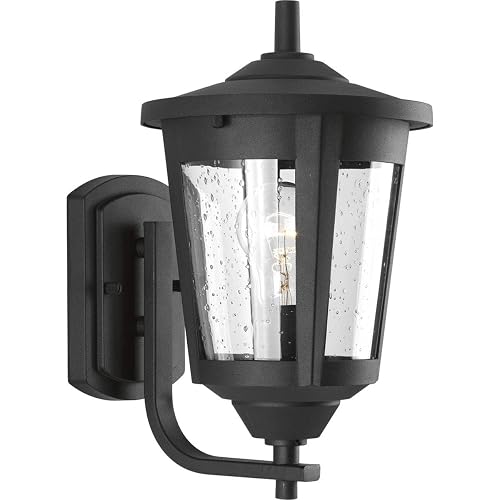 Progress Lighting East Haven Collection 1-Light Clear Seeded Glass Transitional Outdoor Small Wall Lantern Light Textured Black