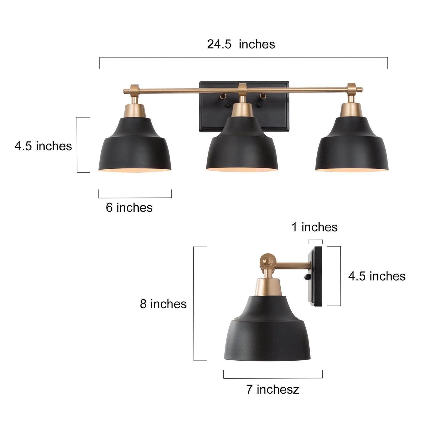 GEPOW Bathroom Wall Light Fixtures, 3-Light Black Gold Vanity Light, Modern Farmhouse Wall Lamp Over Mirror for Hallway, Bedroom, Kitchen, and Living