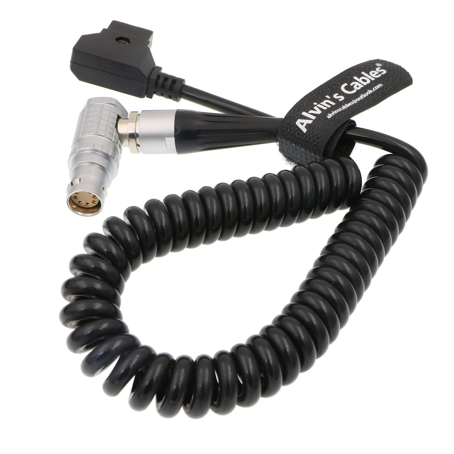Alvin's Cables Arri Alexa Mini Camera Coiled Power Cable 8 Pin Female Right Angle to D Tap