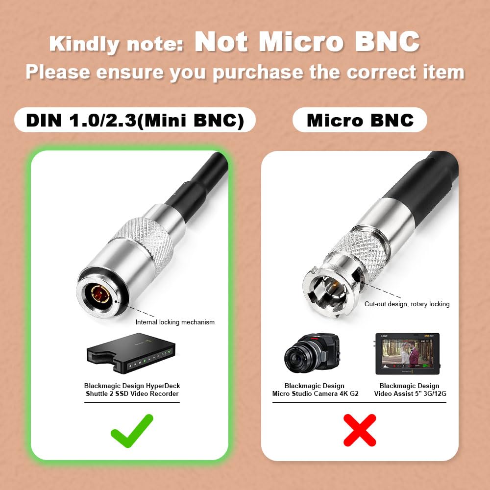 Uonecn Right Angle DIN 1.0/2.3 Mini BNC to RG179 Right Angle BNC Coaxial Cable Video Cable for Blackmagic HyperDeck Shuttle 75ohm