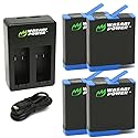Wasabi Power HERO8 Battery (4-Pack) and Dual Charger for GoPro Hero 8 Black (All Features Available), Hero 7 Black, Hero 6 Black, Hero 5 Black, Hero