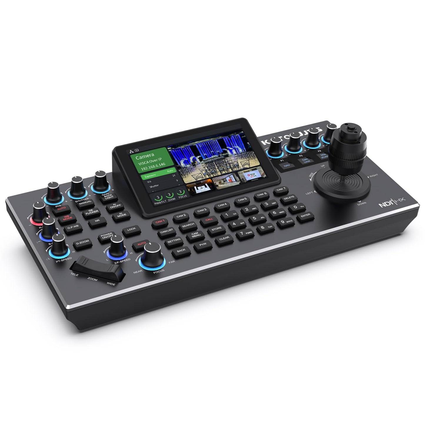 KATOVJJTS PTZ Camera Controller with 5.5" LCD Screen Preview, 4K UHD Input/Output Supported, 4D Joystick IP NDI Camera Controller for Worship Church