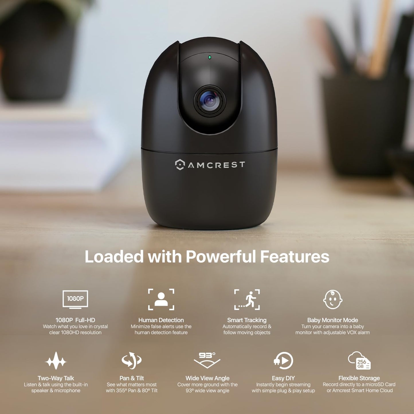 Amcrest 1080P WiFi Camera Indoor, Nanny Cam, Dog Camera, Sound & Baby Monitor, Human & Pet Detection, Motion-Tracking, 2.4Ghz Only, Pan/Tilt Wireless