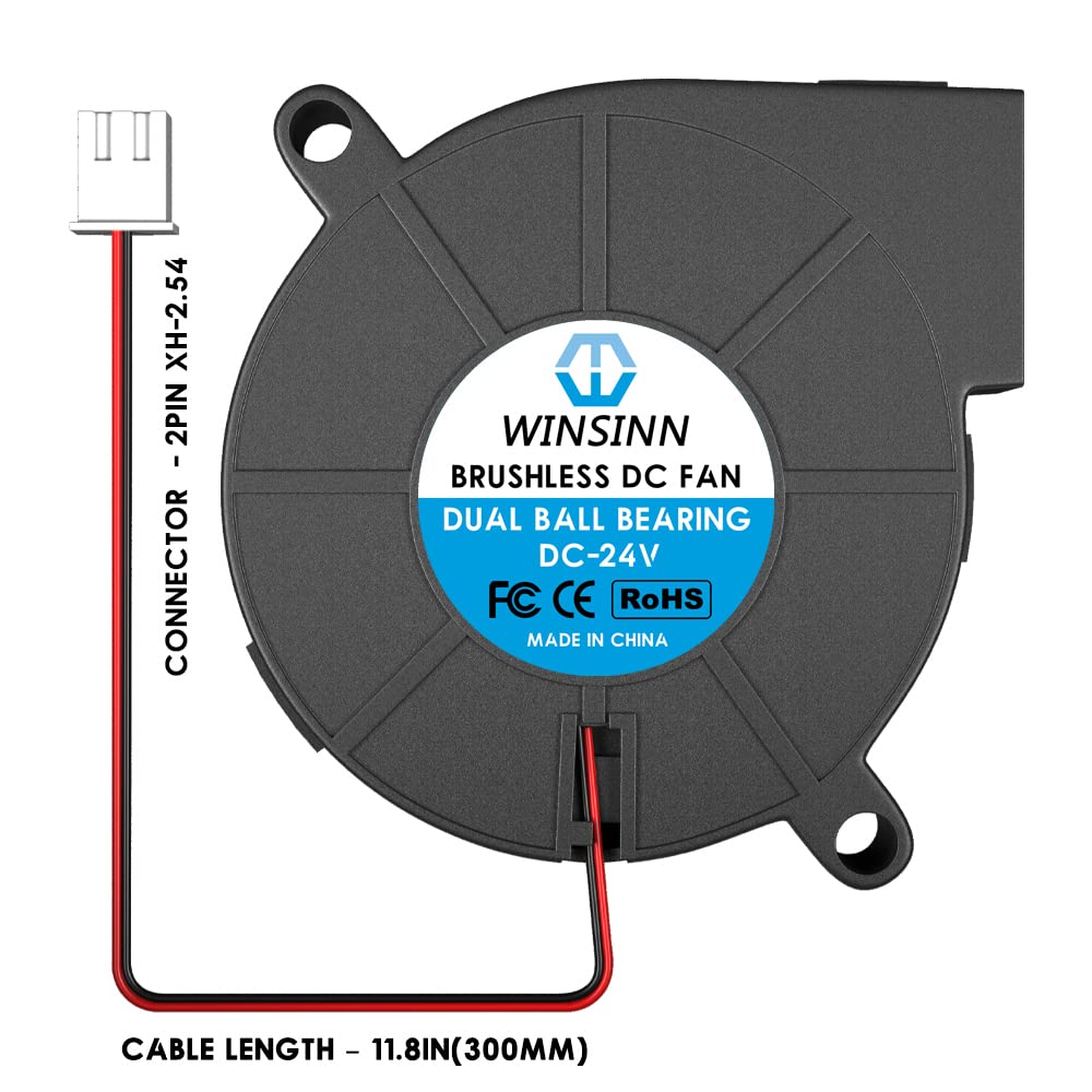 WINSINN 5015 Blower Fan 24V, 3D Printer 24 Volt Fans Blower Turbine Turbo Dual Ball Bearing, Brushless Cooling 50mmx15mm 2PIN (Pack of 2Pcs)