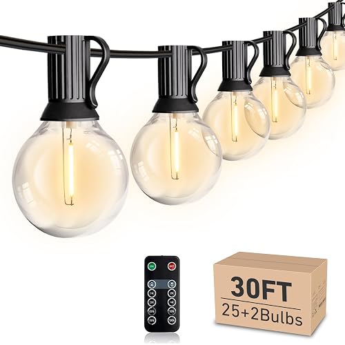 LED 30FT Outdoor String Lights with Remote Waterproof Patio Lights Dimmable 27 Shatterproof G40 Bulbs, Globe String Lights Decorative Balcony Bistro