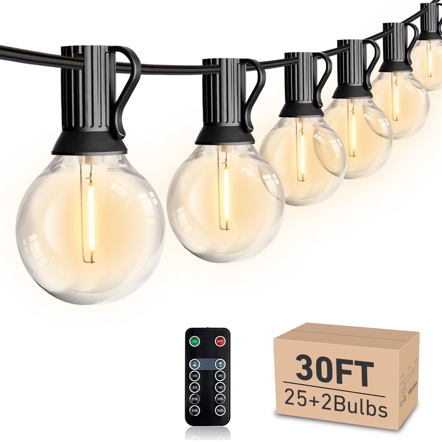 LED 30FT Outdoor String Lights with Remote Waterproof Patio Lights Dimmable 27 Shatterproof G40 Bulbs, Globe String Lights Decorative Balcony Bistro