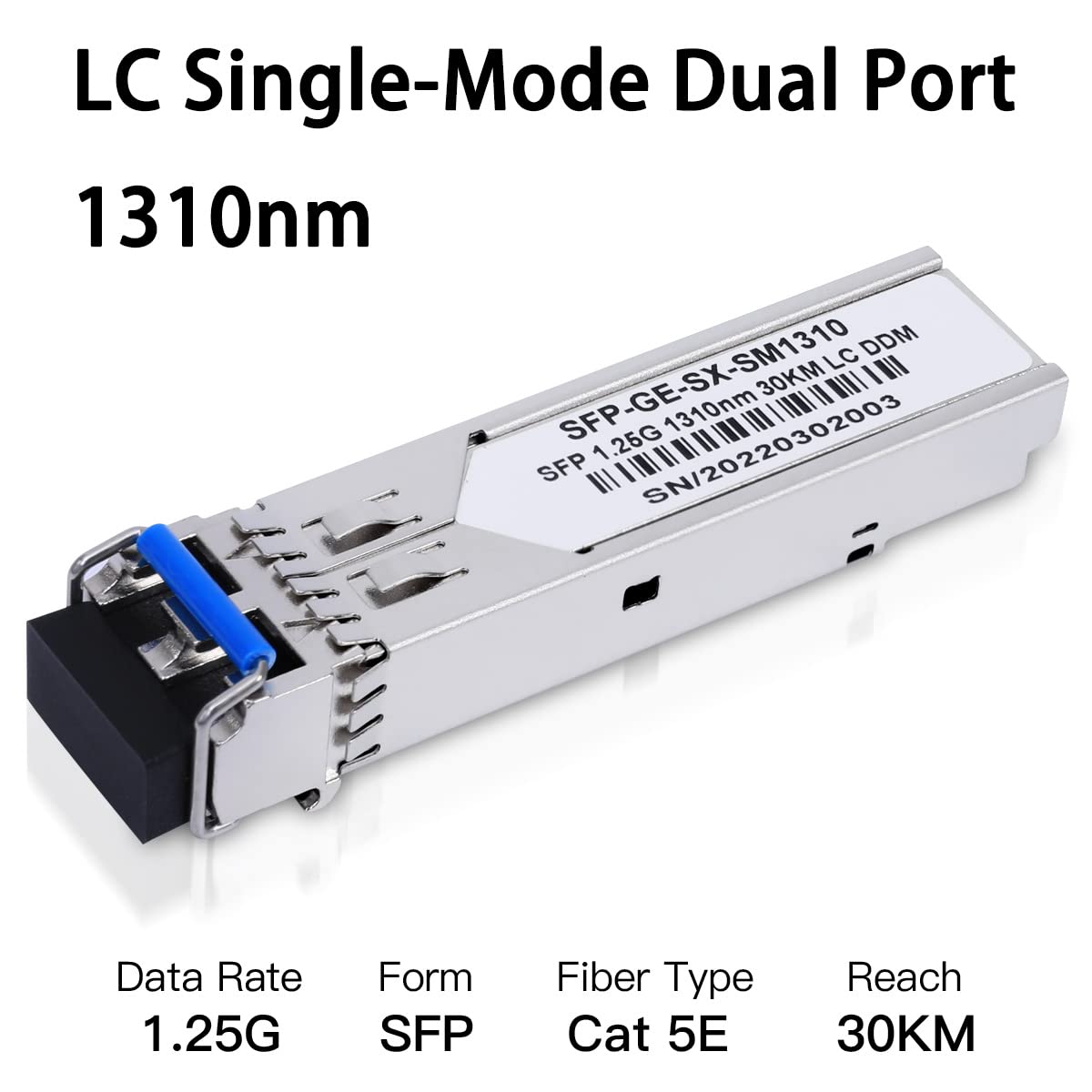 4Pack 1.25G SFP LC Module 1000Base-LX(SMF,1310nm,20km,DDM) Single-Mode Transceiver for Cisco GLC-LH-SMD,Ubiquiti UniFi,Meraki