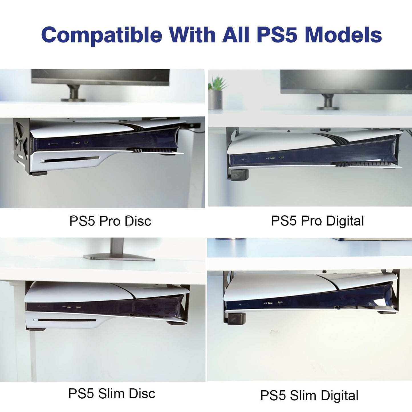 Monzlteck Under Desk Holder for PS5/PS5 Slim/Pro,Stealth Mount Compaitble with PlayStation 5 Disc & Digital Edition Console,Space Saving,DP-05
