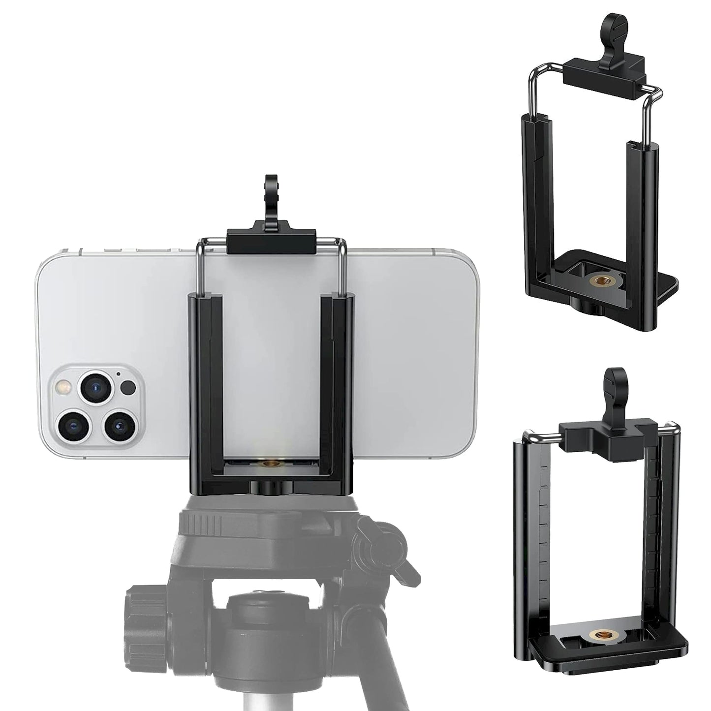 DaVoice Tripod Phone Mount 1/4" Screw Adapter, Compatible with iPhone Samsung and Cell Phones, Adjustable Smartphone Holder Attachment Clip for Tripod