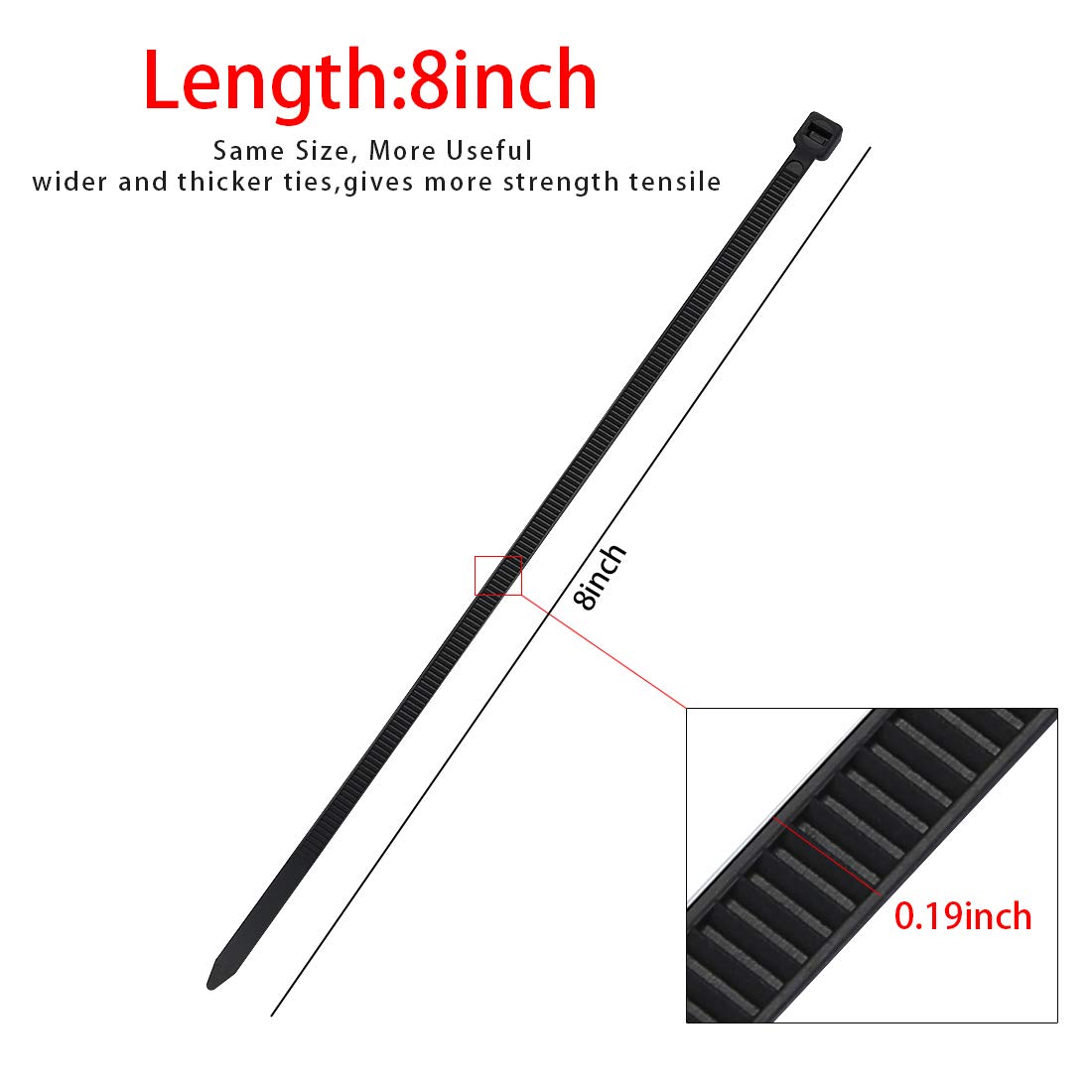 150 Pieces Multi-Purpose Cable Zip Ties 8 Inch,Self Locking Black Zip Ties with 50 Pounds Tensile Strength