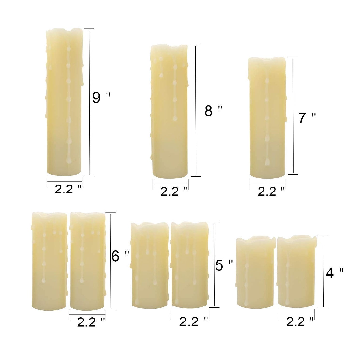 DRomance Flameless Flickering Candles Battery Operated with Remote and Timer, Set of 9 Dripping Real Wax Warm Light LED Pillar Candles for Holiday