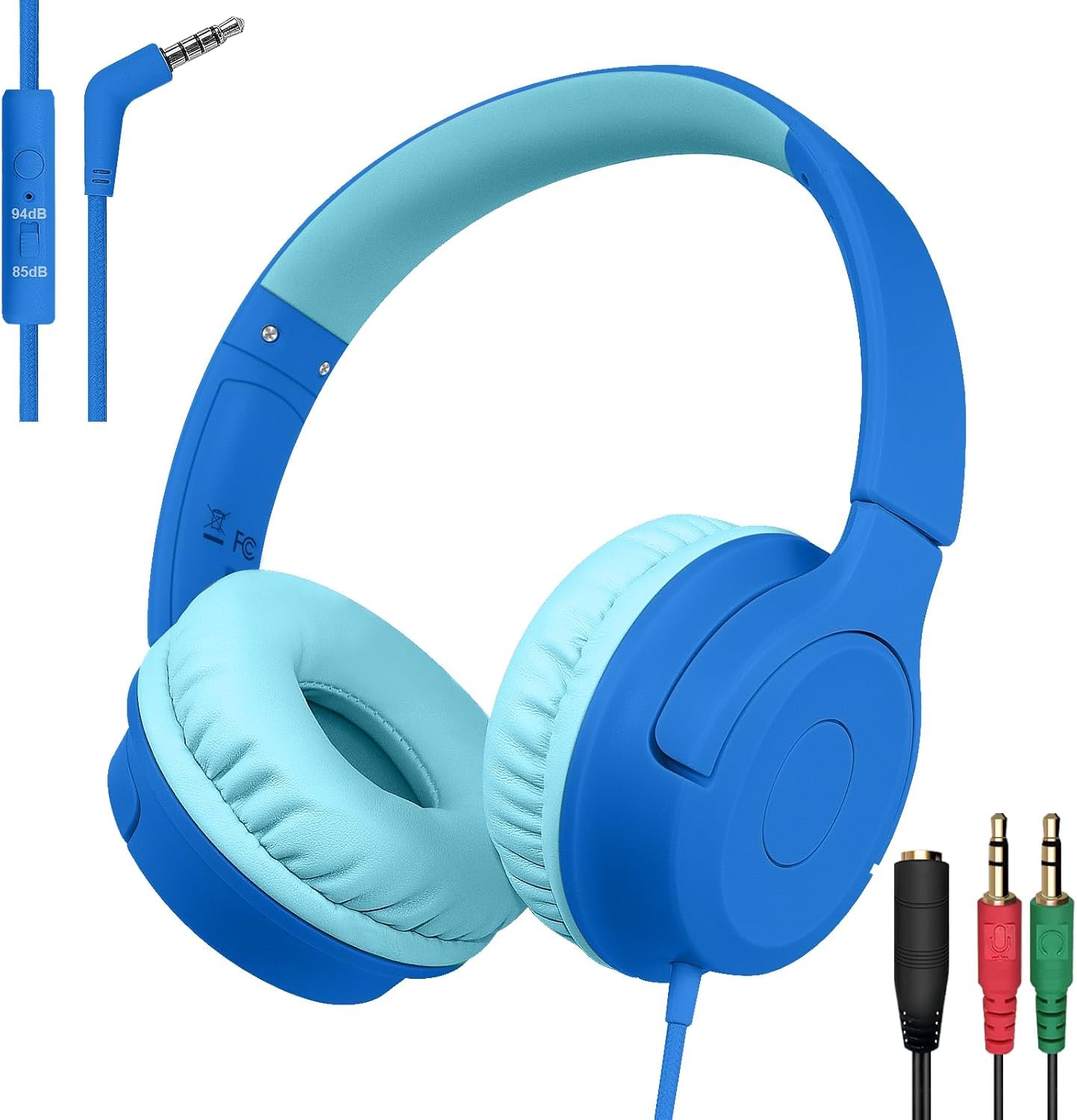 FNSHIP Kids Wired Headphones with Microphone, 85/94dB Safe Volume Limiter,Foldable,3.5mm Jack Over-Ear Cord Headset for Online Study/Travel…