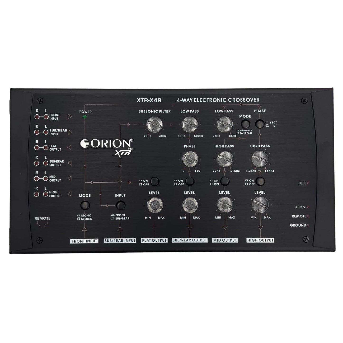 Orion XTR-X4R 4-Way Electronic Crossover Network - 2-Channel Input, 4-Channel Output, Illuminated Control Panel, Rotary Knobs, 12dB/Octave Slope