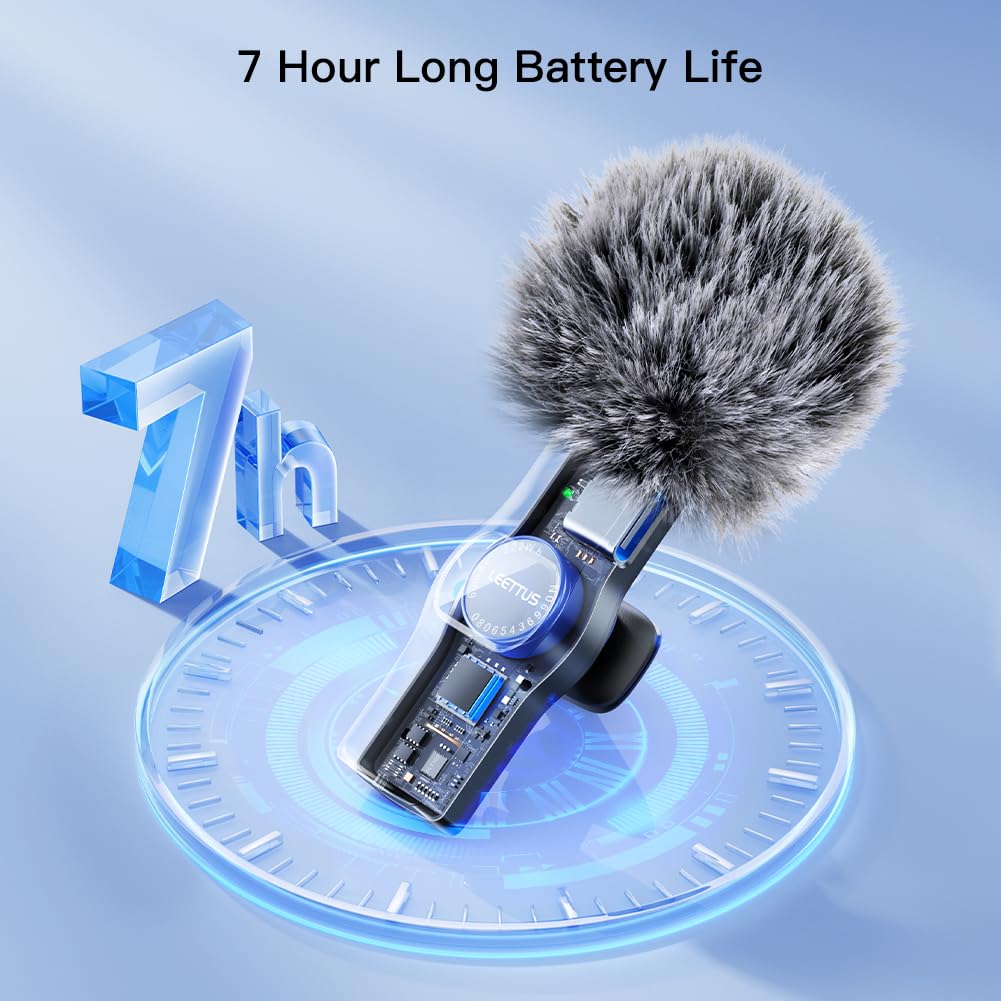 Leettus 2pcs Dual Receivers Mini Microphone for iPhone iPad Android Video Recording,Lavalier Wireless Microphones for Game,Live