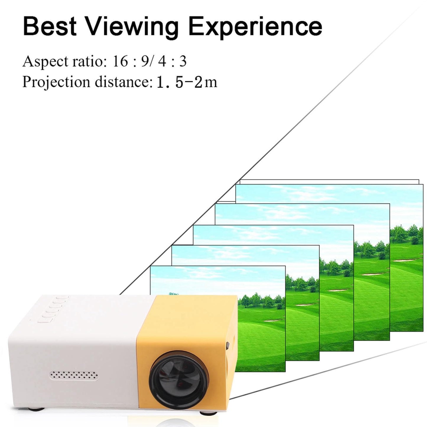 Portable Video Projector, 1080P Full HD Mini 4K Home Theater Projector Support 30,000 Hrs LED Lamp Life, 1500 Lux, Compatible with HDMI/VGA/USB/TV
