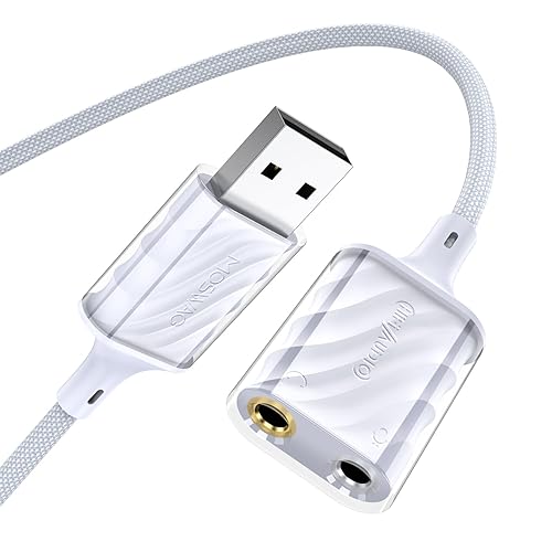 MOSWAG USB to 3.5mm Audio Adapter, External Stereo Sound Card with Dual TRS 3-Pole 3.5mm Headphone and Microphone Jack Adapter for PS4/PS5/PC/Laptop