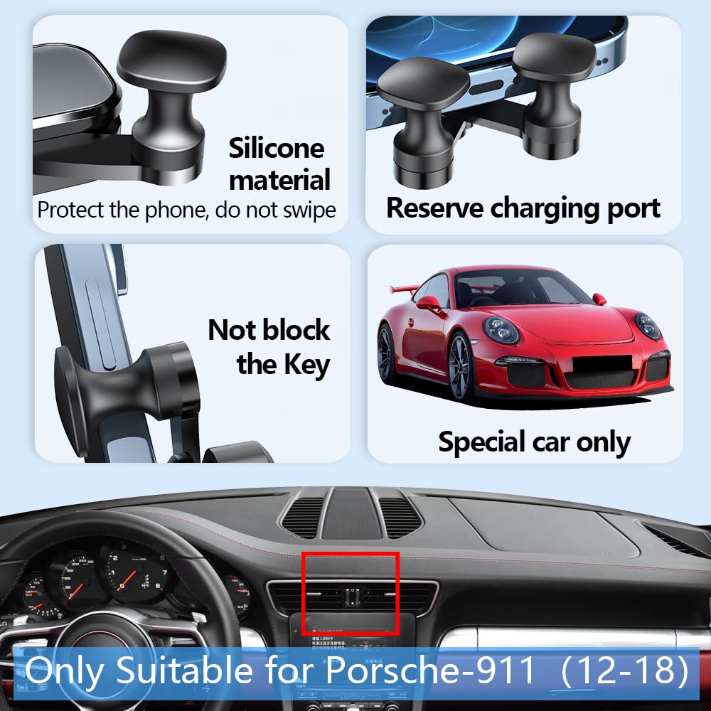 LUNQIN Car Phone Holder Mount for Porsche 911 2013-2019 GT3 Coupe Convertible Carrera S Cabriolet Turbo 4 4S GT2 GTS R RS Auto Accessories Interior