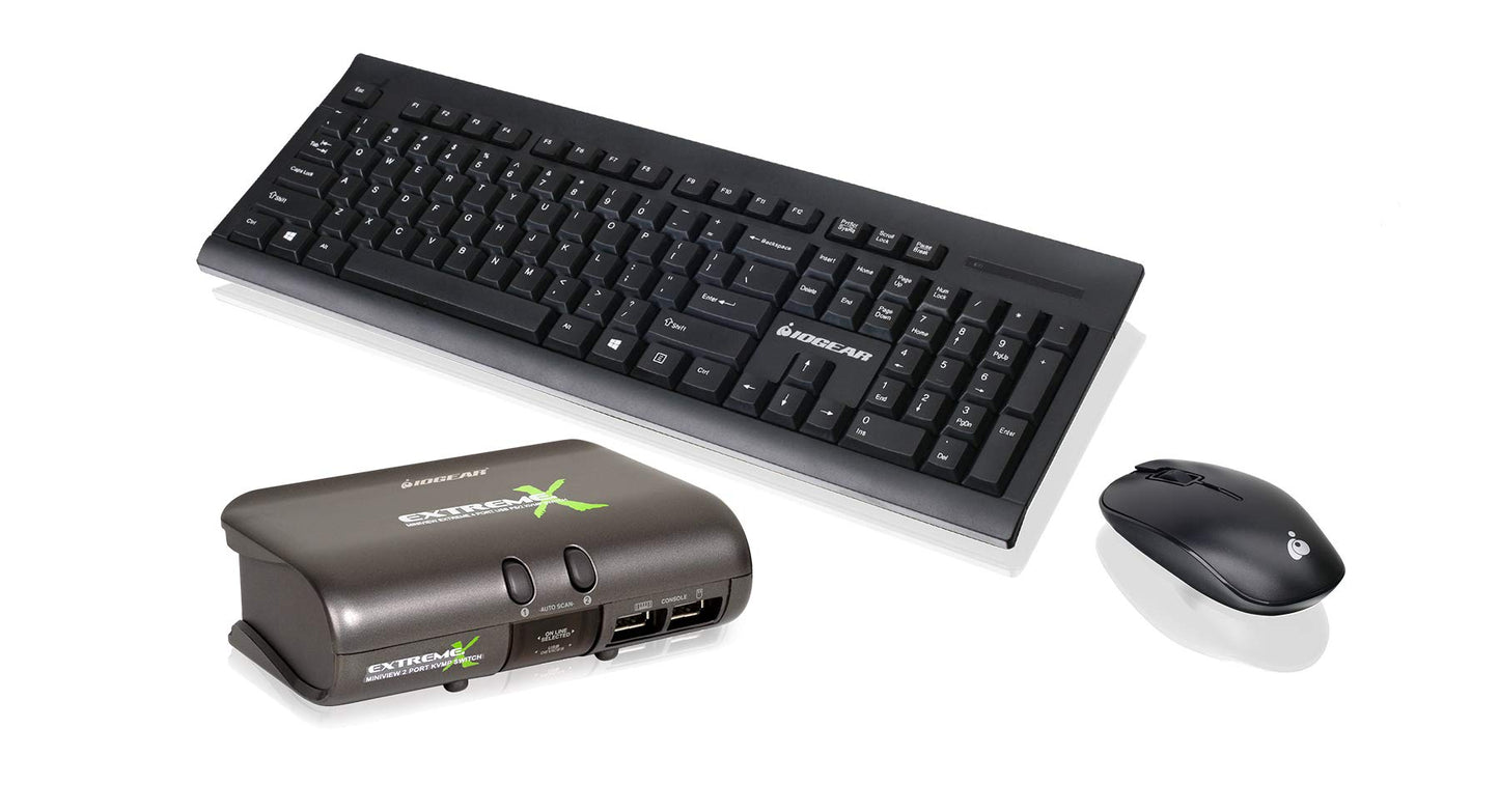 IOGEAR 2-Port KVMP with Long Range Media Center Keyboard and Mouse, GCS1732-KM1