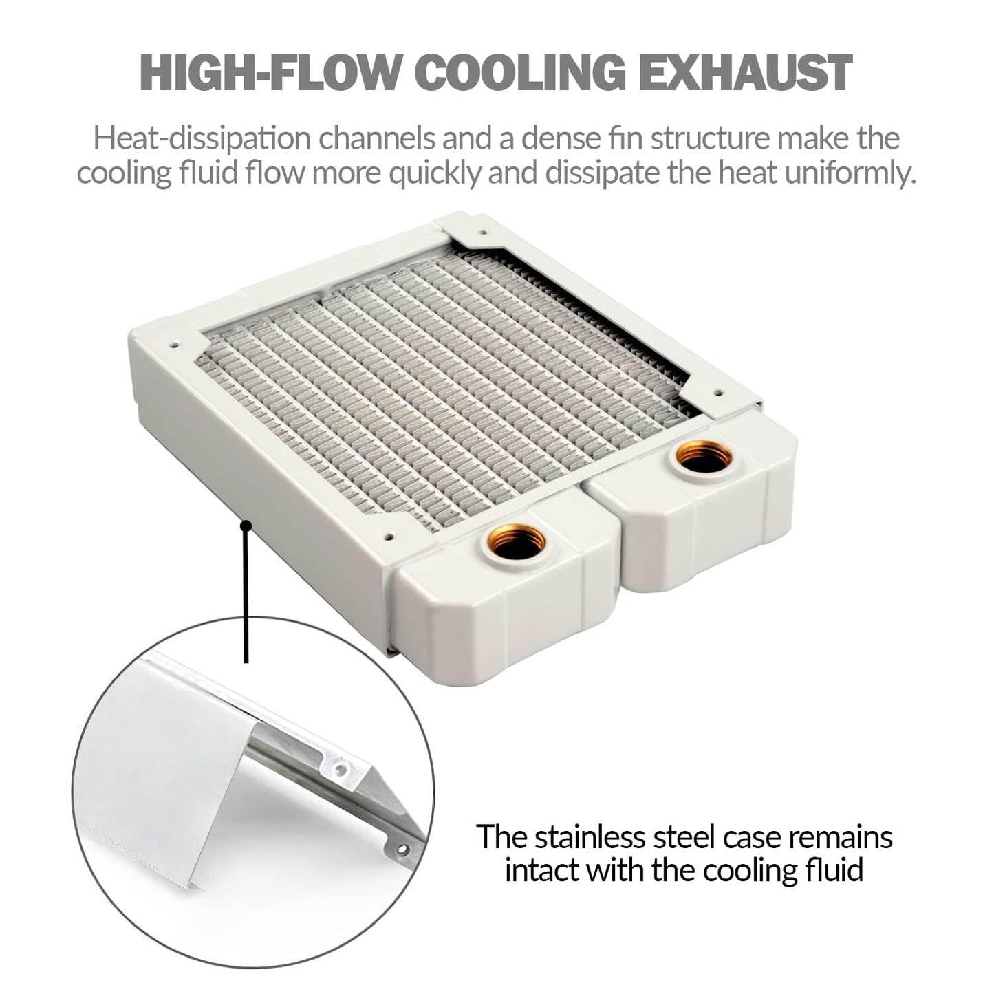 Dracaena.io 120mm Copper PC Radiator for Custom Water Cooling Loop, 28mm Thick, 1x120mm Fan Mount, Dual G1/4 Thread Ports, Liquid Cooling Radiator
