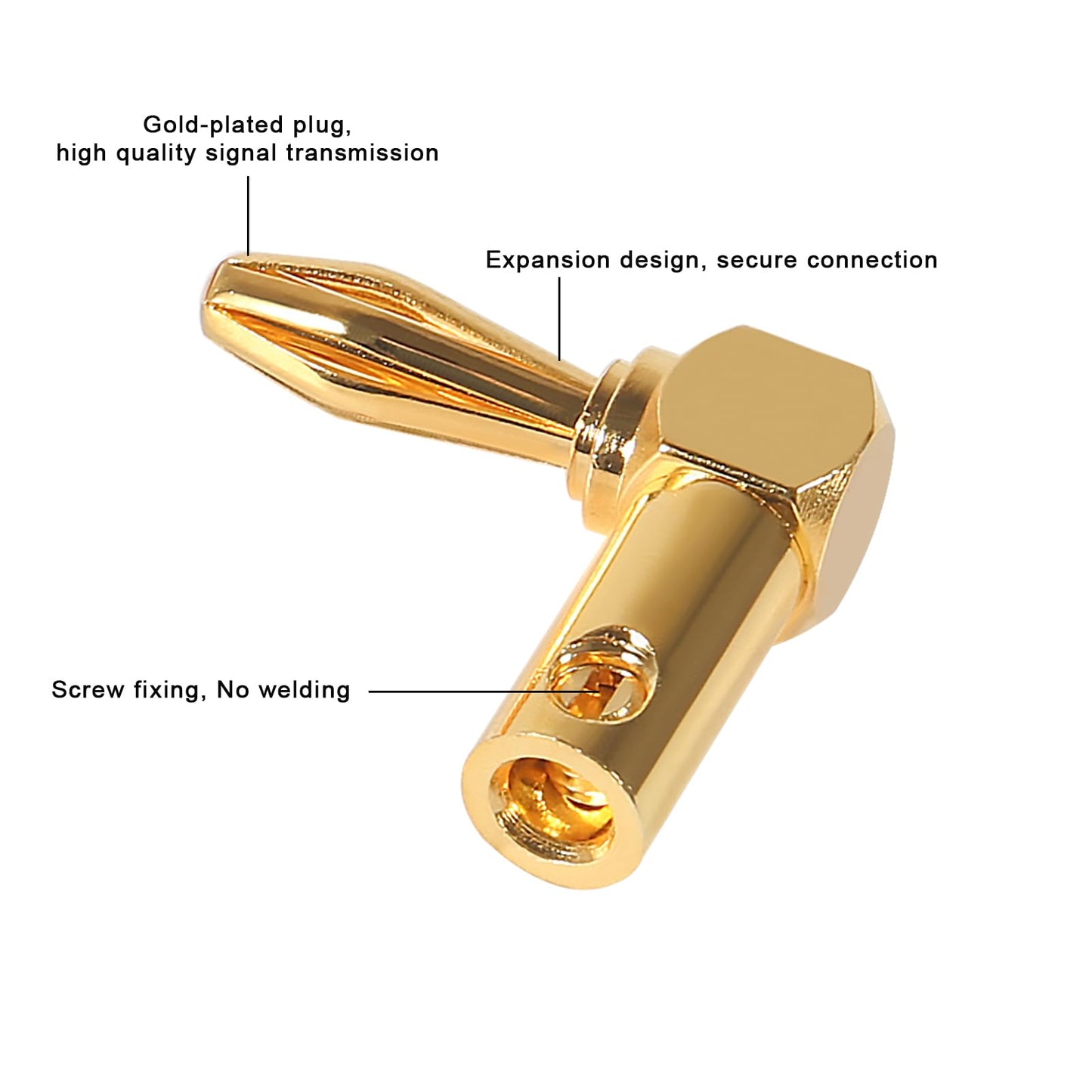 JUZITAO 6 Pairs 4mm Speaker Banana Plugs Right Angle 24k Gold Plated 90 Degree Speaker Banana Connector(6 Pairs/12 Pcs)