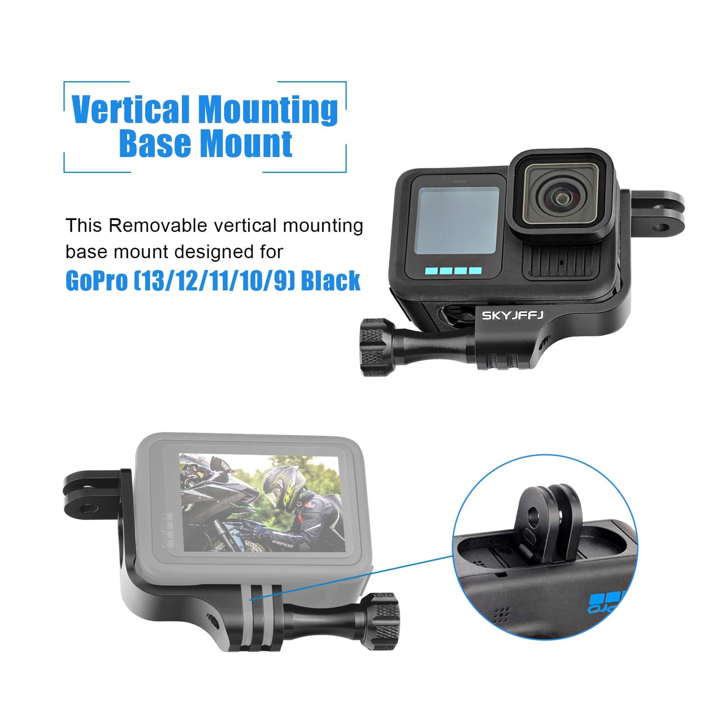 SKYJFFJ 90 Degree Aluminum Vertical Mount Bracket Adapter for GoPro Hero 13 12 11 10 9 Action Camera Black (Plum Blossom)