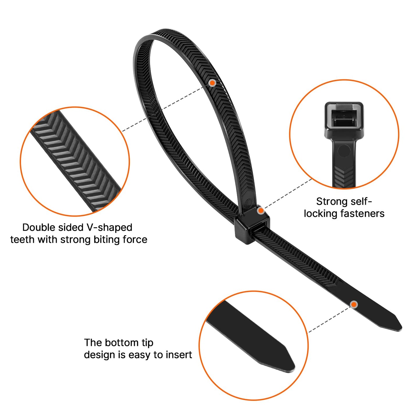 Zip Ties Heavy Duty ?12+12+18 Inch V-Shaped Toothed Double Sided Assorted Size With 200 LBS Tensile Strength Cable Wire Ties Adjustable More Durable