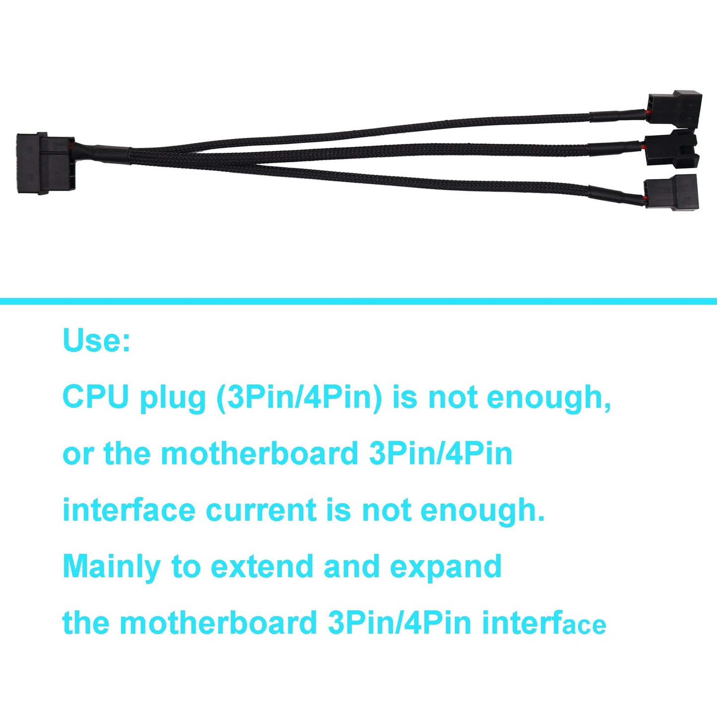 2Pcs PMW Fan Splitter Cable 4Pin to 3Pin/4Pin PC Case Fan D Type Sleeved Adapter Cable 1 to 3 PMW Fan Splitter Extension Power Cable Power Adapter