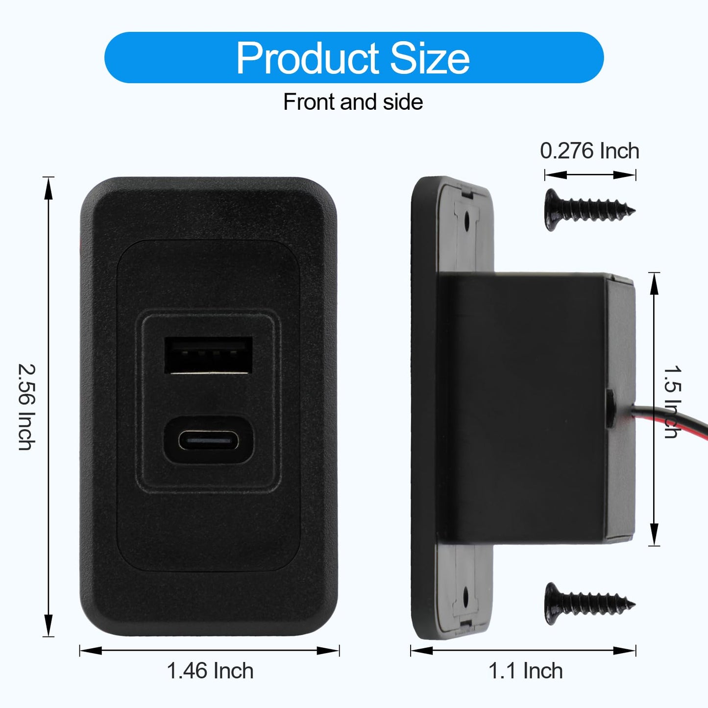 2 Pack RV USB Outlet 12V-24V Wall Mount, Dual USB Charger, USB-A & USB-C Output 5V 1.5A, Automotive USB Outlet Socket Adapter for RV Marine Boat Bus