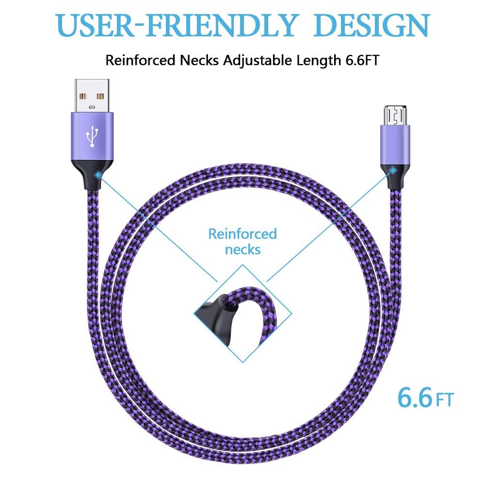 Micro USB Cable, AILKIN 5-Pack 6ft High Speed Nylon Braided Android Charging Cables for Samsung Galaxy J8/J7/S7/S6/Edge/Note 5 4, PS4, Motorola, HTC