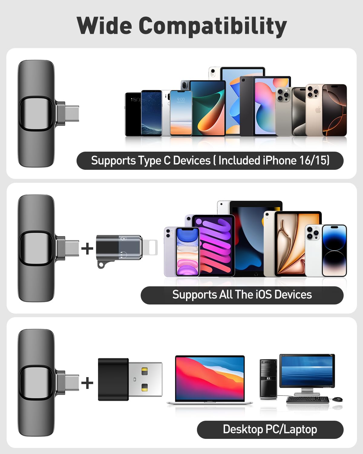 PoP voice USB C Mini Microphone for iPhone 16/15/14/Android, Wireless Lavalier Microphone with Noise Reduction, Lapel Lav Mic for Vlog YouTube TikTok