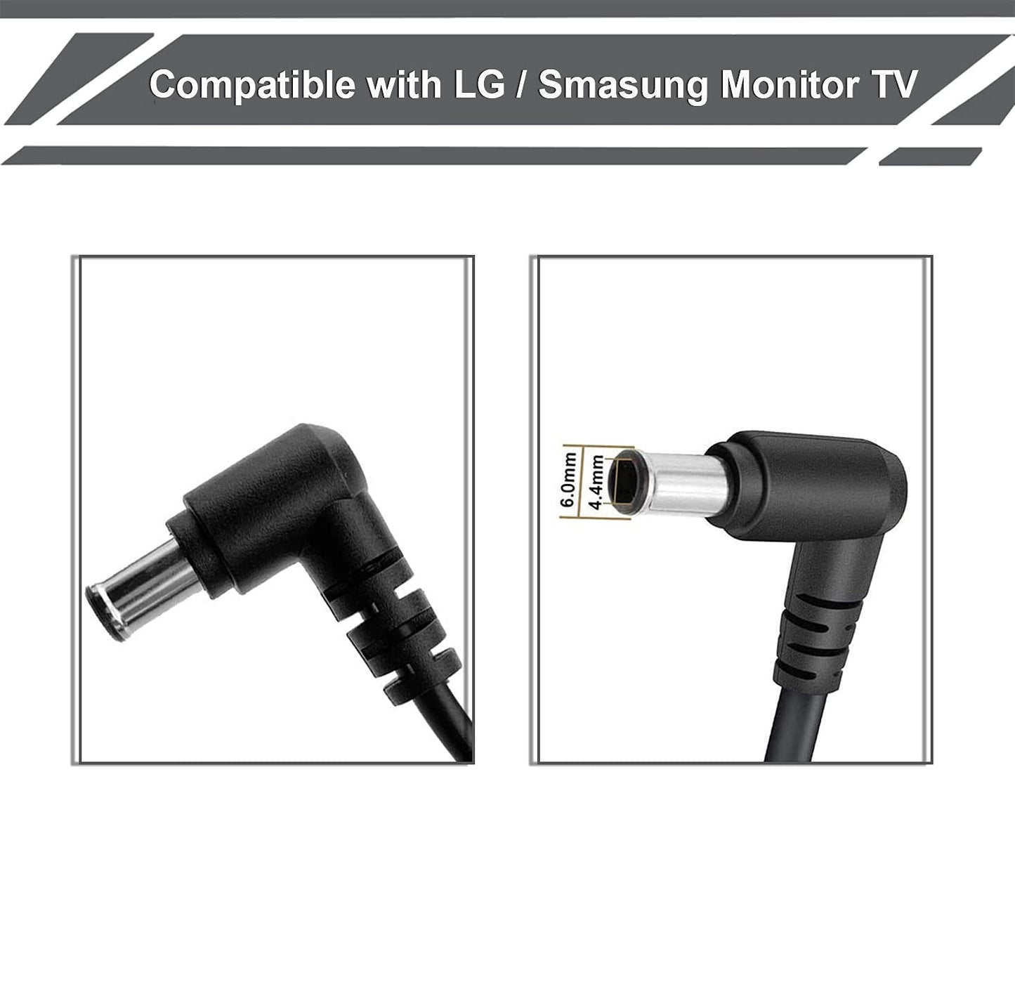 19V 2.53A TV AC Adapter fit for LG Widescreen Monitor 19" 20" 22" 23" 24" 27" Electronics Widescreen 24gn50w-b 24mp60vq-p 24m38h-b 24mc37d-b, Samsung…