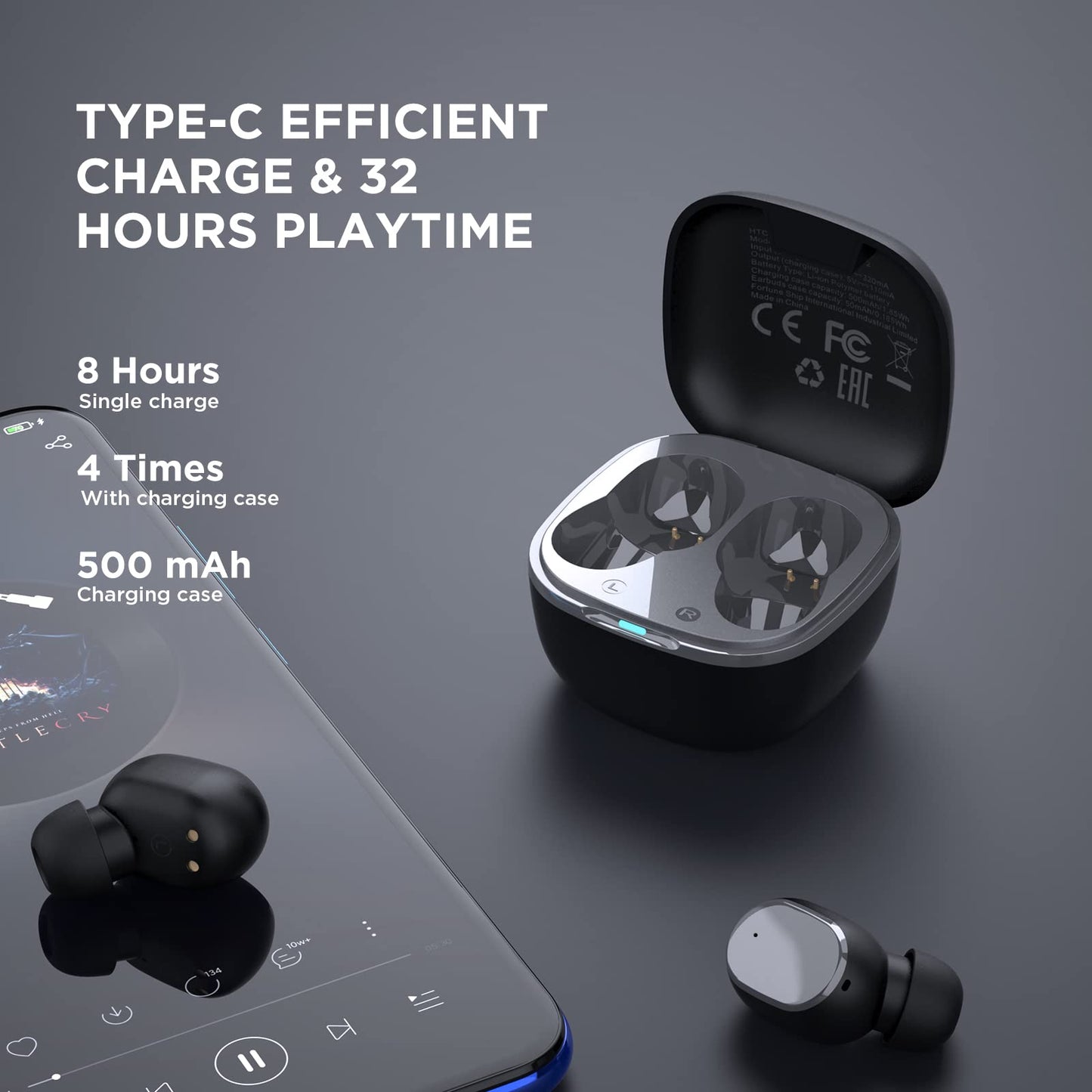 HTC True Wireless Bluetooth Earbuds 2, in-Ear Headphones ENC Noise Cancellation Voice Call- Volume Control/IPX5 Waterproof/Built-in Mic/32H Playtime…