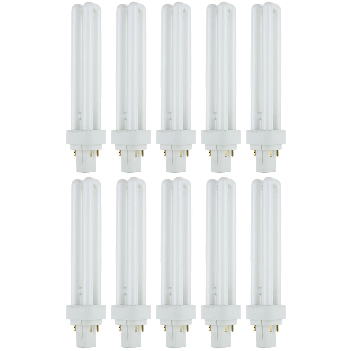 Sunlite Compact Fluorescent PLD 4 Pin Double U-Shaped Twin Tube Light Bulb, 26 Watts, 120 Volts, 4 PinG24q3 Base, 1560 Lumens, 3500K Neutral White, 10