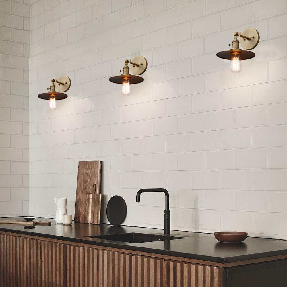 Phansthy Industrial 1-Light Wall Sconces, Vintage Wall Light Fixture with 7.9" Crafted Metal Shade, Bathroom Vanity Light with on Off Switch, Wall