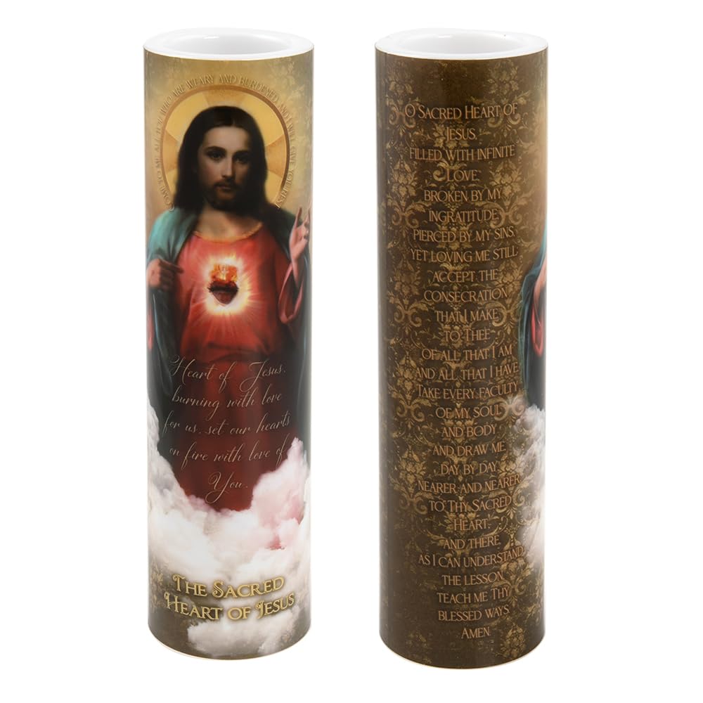 THE SAINTS COLLECTION Sacred Heart of Jesus LED Flameless Devotional Prayer Candle