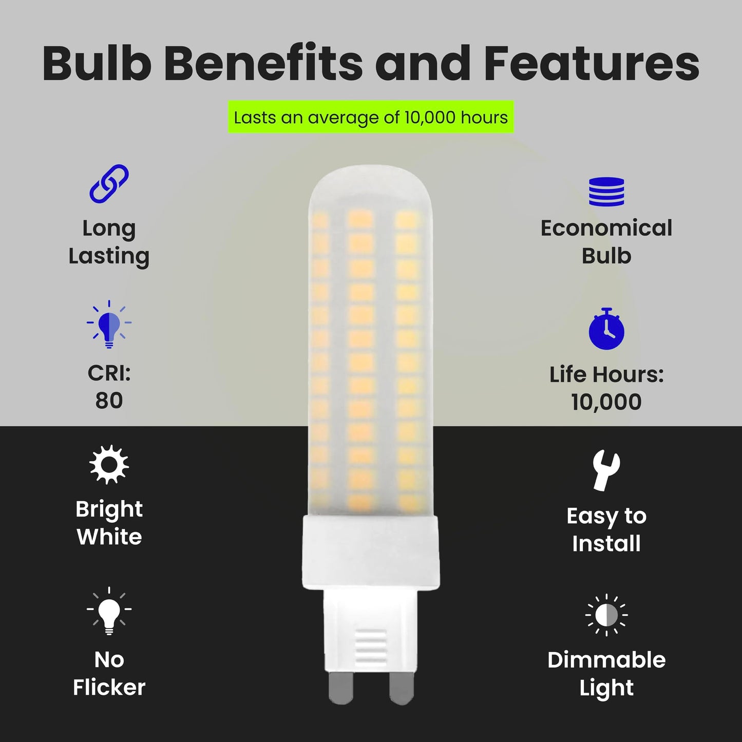Feit Electric T4 LED Bulb G9 Base, Dimmable, 60W Equivalent, 3000K Warm White, 120V, 740 Lumens, 10,000 Hour Lifetime, Vanity Light Bulbs