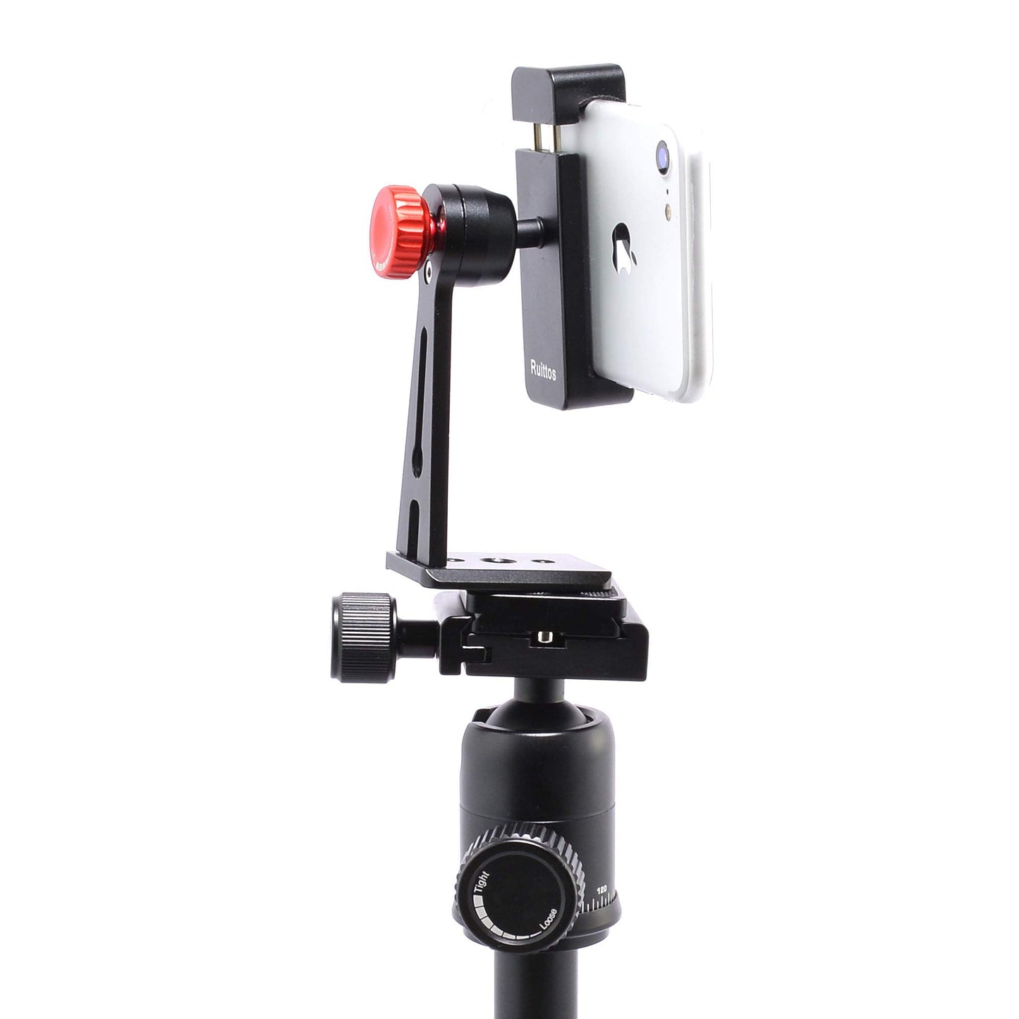 Ruittos Phone Holder for Tripod, Metal Cellphone Tripod Adapter 360 Degree Rotation Vertical Video Smartphone Bracket Clip Compatible with iPhone X XS