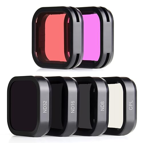 SOONSUN 6-Pack Lens Filter Set for GoPro Hero 12 11 10 9 Black - ND8, ND16, ND32, CPL, Red, Magenta - Neutral Density, Circular Polarizer & Snorkeling