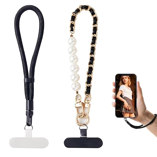 nets Tribe 2-Pack Wrist Strap & Lanyard Set - Sporty/Chain Style Phone Wristlet with Upgraded Anti-Slip Pads|Adjustable Cell (Black)