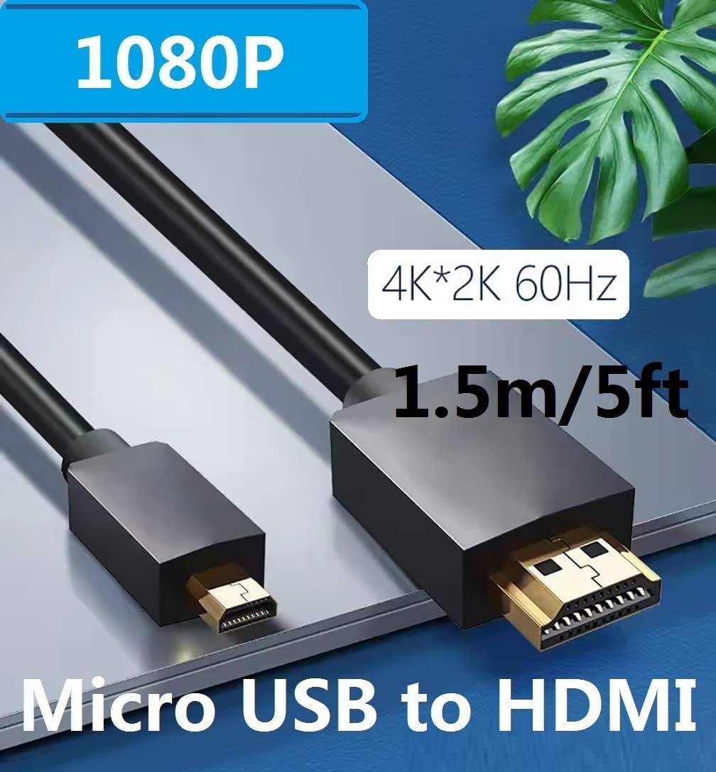 Micro USB to HDMI Converter, 4K 1080P HDMI Extender Cable 1.5M/ 5ft Adapter, Copy and Expand Videos Pictures from Mobile Phone or Tablet to HDTV